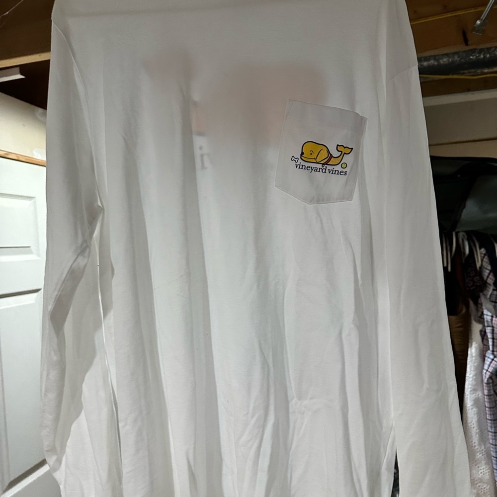 Vineyard Vines White Long Sleeve Tee with Yellow Logo